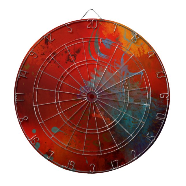 Red, Aqua & Gold Grunge Digitale Abstrakte Kunst Dartscheibe (vorne)