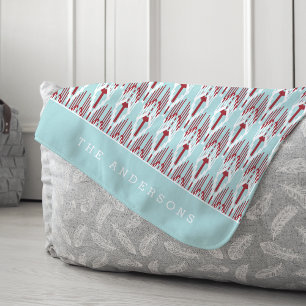 Red & Aqua Holiday Ikat Muster   PERSONALISIERT Sherpadecke