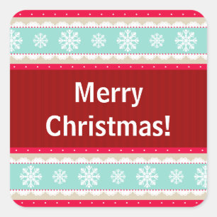 Red Aqua Strip Weihnachtsmuster Benutzerdefinierte Quadratischer Aufkleber
