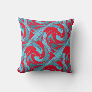 Red Aqua Türkis Diagonal Twirbelkunst Design Kissen