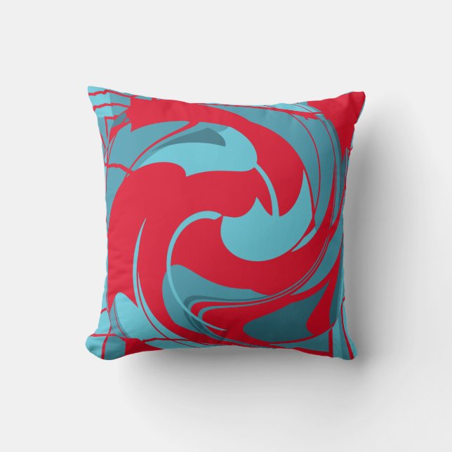 Red Aqua Türkis Swirbeln Abstrakte Blume Design Kissen (Vorderseite)