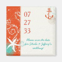 Red Aqua White Nautical Wedding rettet das Datum
