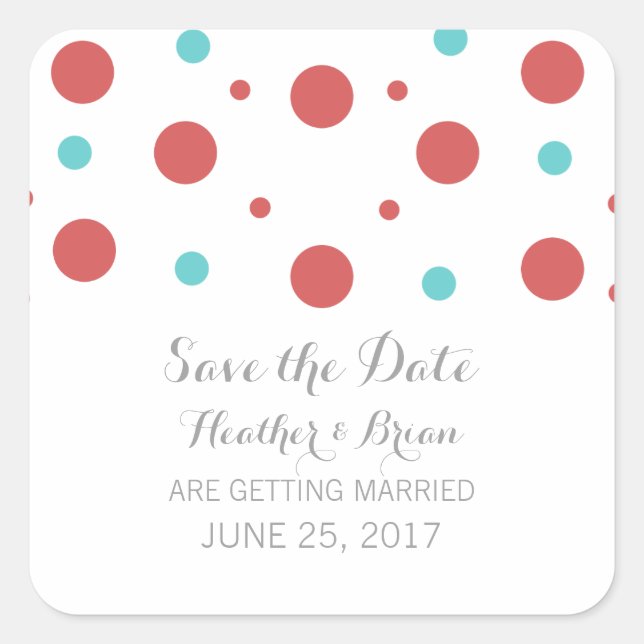 Red Aquamarin Confetti Save the Date Stickers (Vorderseite)