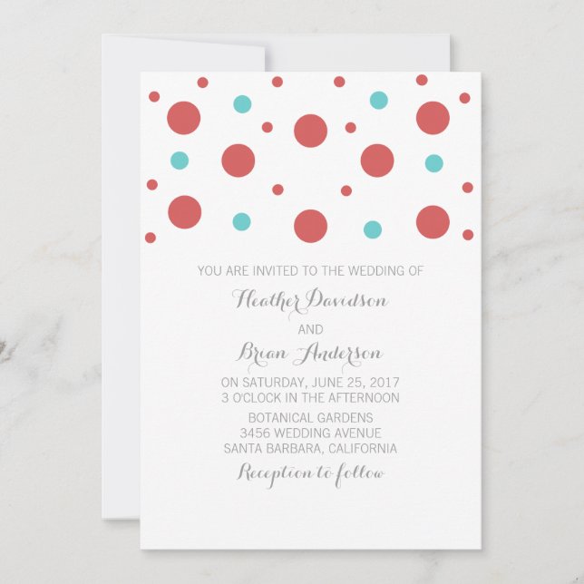 Red Aquamarin Confetti Wedding Einladung (Vorderseite)