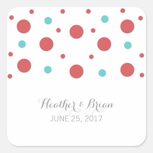Red Aquamarin Confetti Wedding Stickers (Vorderseite)