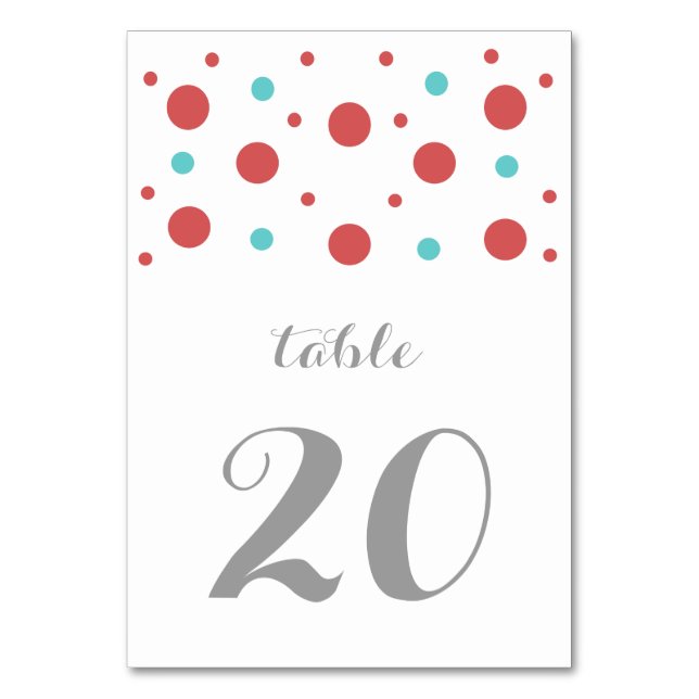 Red Aquamarin Confetti Wedding Table Card Tischnummer (Vorderseite)
