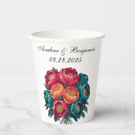 Red Aquamarin Orange Peony Blooms Gold Trim Weddin Pappbecher