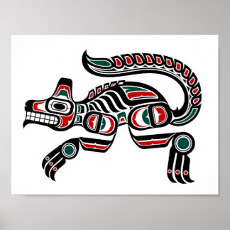 Red Aquamarin und Black Haida Spirit Wolf Poster
