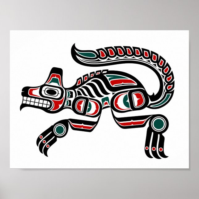 Red Aquamarin und Black Haida Spirit Wolf Poster (Vorne)