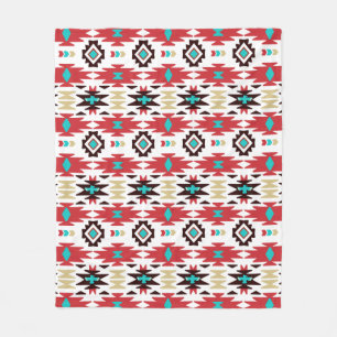 Red Aquamarin White Native American Pattern Fleecedecke