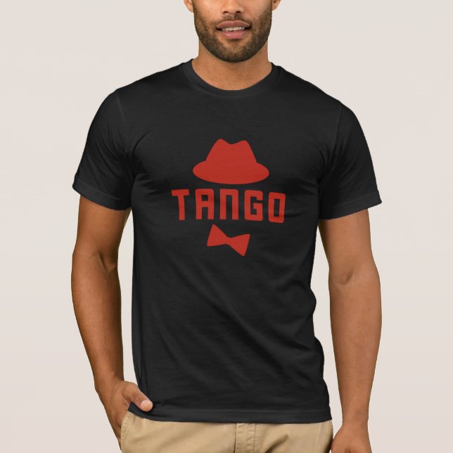 Red Argentine Tango Fedora Hat und Bowtie T-Shirt (Vorderseite)