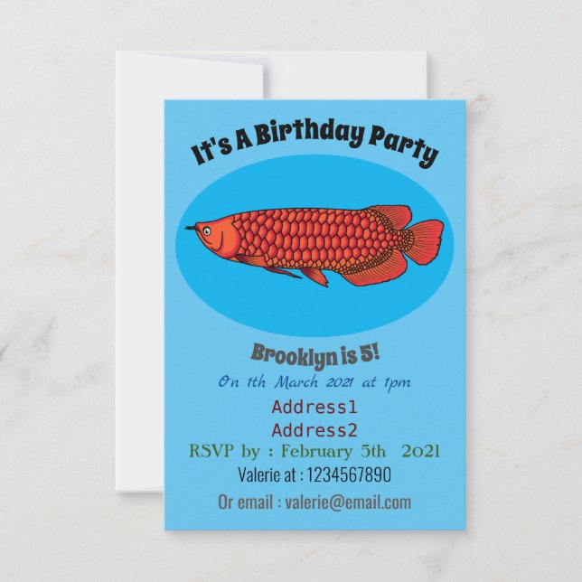 Red Arowana Cartoon Illustration Einladung (Vorderseite)