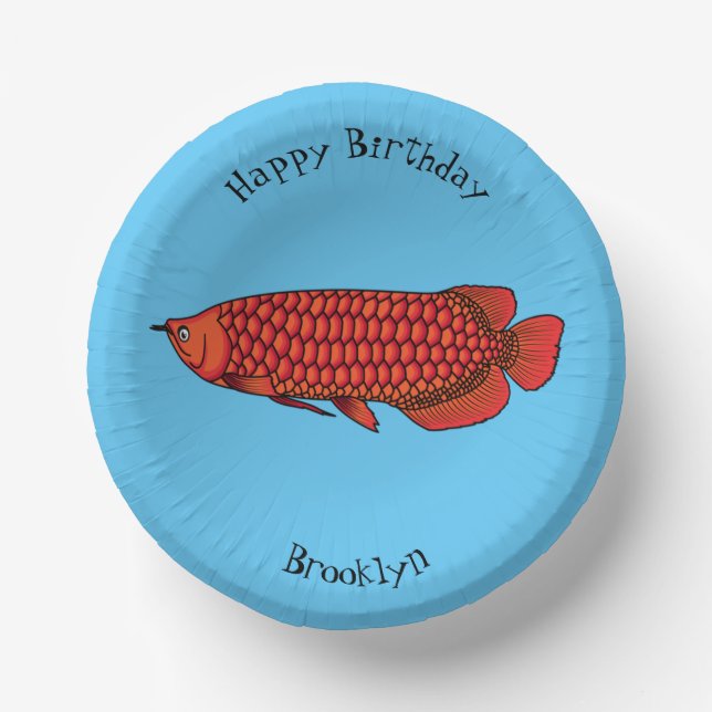 Red Arowana Cartoon Illustration Pappteller (Vorderseite)