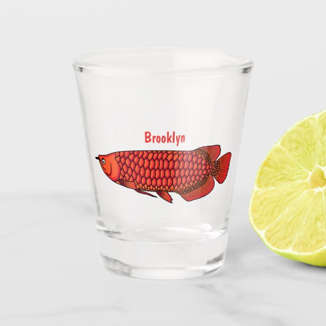 Red Arowana Cartoon Illustration Schnapsglas (Vorderseite)