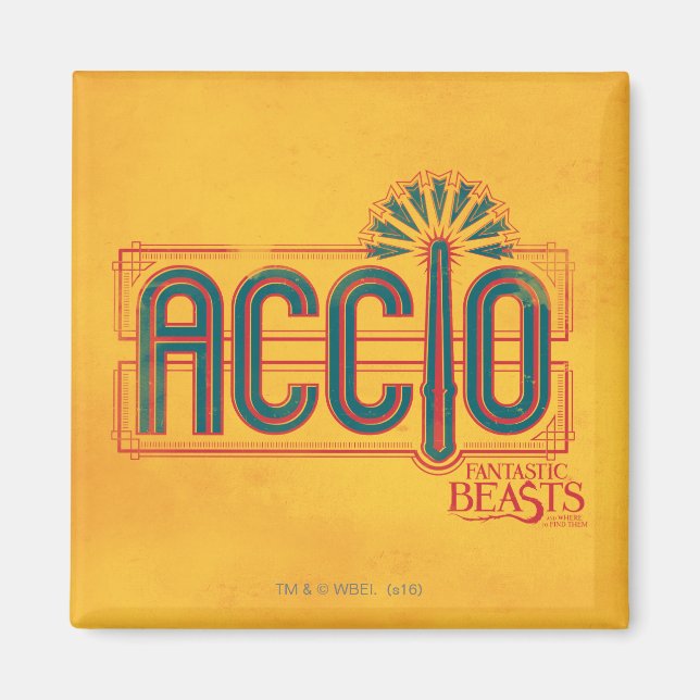 Red Art Deco ACCIO™ Spell Graphic Magnet (Vorne)
