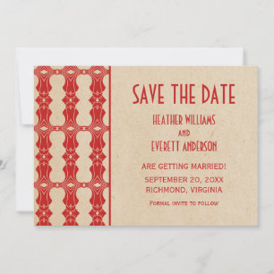 Red Art Deco Border Save the Date einladen Einladung