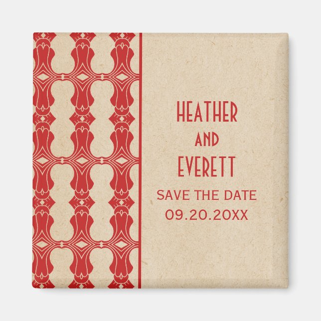 Red Art Deco Border Save the Date Magnet (Vorne)