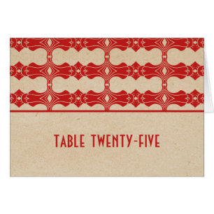 Red Art Deco Border Tischnummer Card