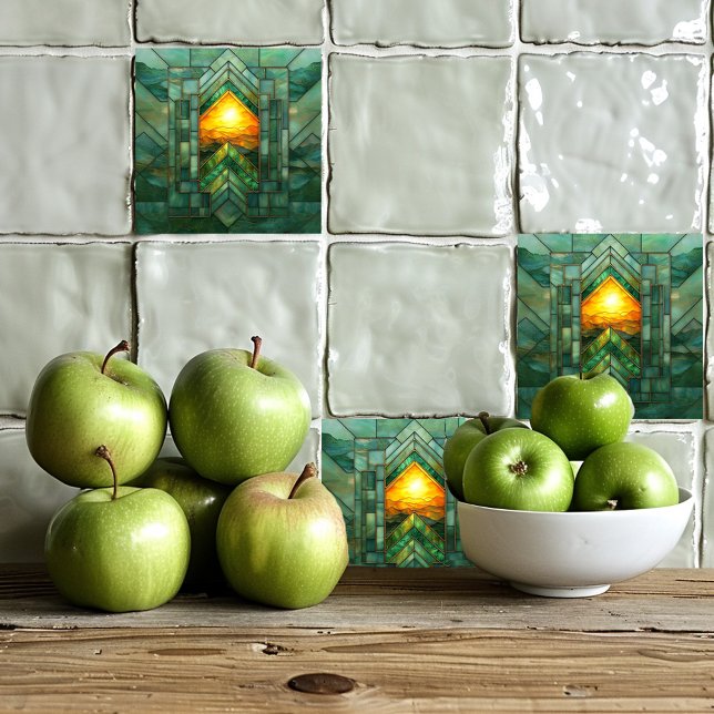 Red Art Deco Türkis Green Gold Sun Fliese (Von Creator hochgeladen)