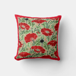 Red Art Nouveau Poppy Kissen