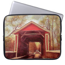 Red Ashland Covered Bridge Laptop Sleeve