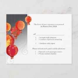 Red Asian Hanging Lanterns Wedding RSVP Einladungspostkarte