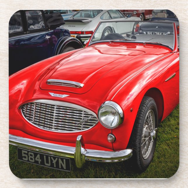 Red Austin Healey 3000 Klassiker Getränkeuntersetzer (Vorderseite)