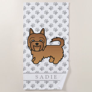 Red Australian Terrier Cartoon Dog & Name Strandtuch