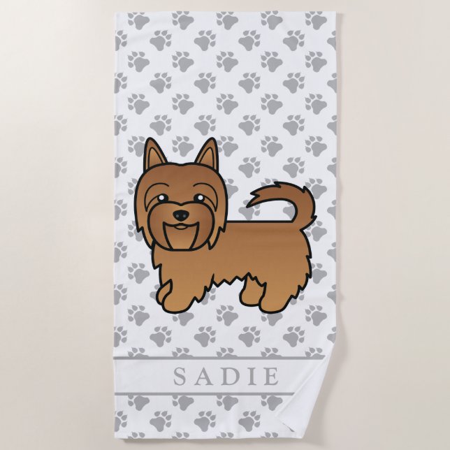 Red Australian Terrier Cartoon Dog & Name Strandtuch (Vorderseite)