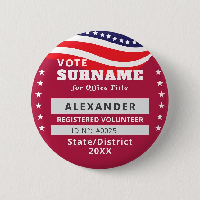RED Authorized Volunteer 2026 Election Campaign ID Button (Vorderseite)