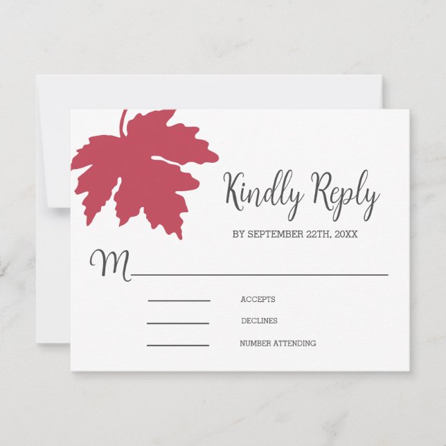 Red Autum Maple Leaf Wedding RSVP Card Karte (Vorderseite)