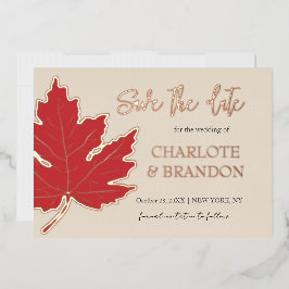 Red Autumn Maple Leaf Hochzeit speichern Sie das D Folieneinladung