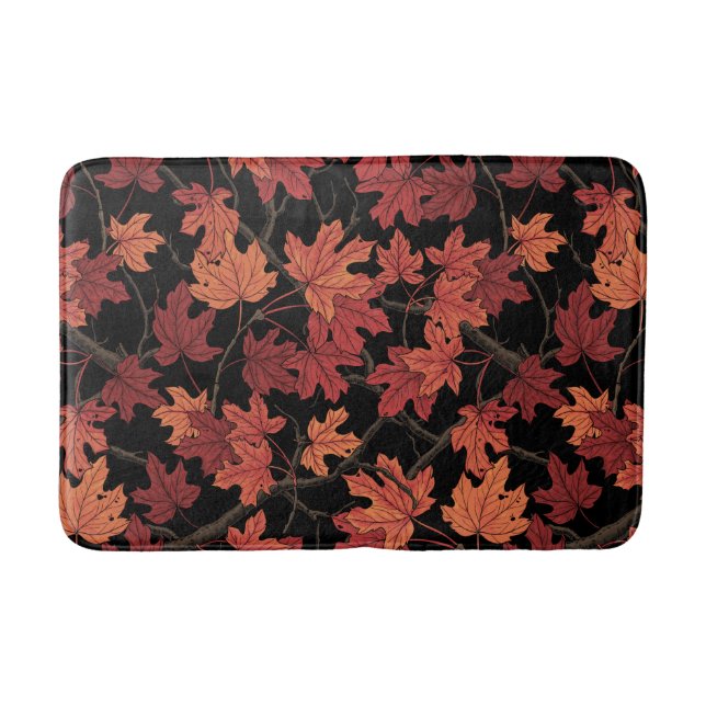 Red Autumn maple leaves on black Badematte (Vorderseite)