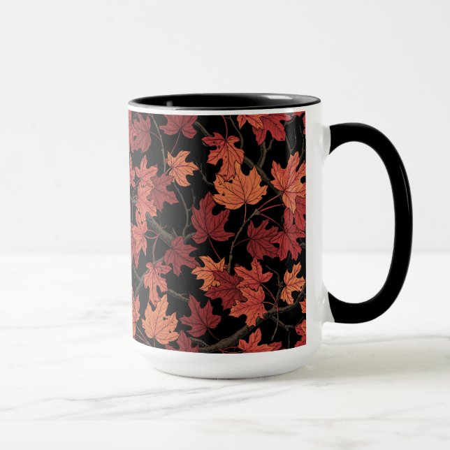 Red Autumn maple leaves on black Tasse (Rechts)