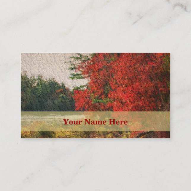 Red Autumn Trees Painting Nature Business Card Visitenkarte (Vorderseite)