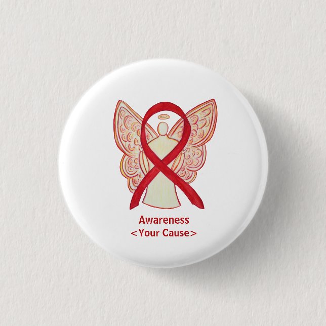 Red Awareness Ribbon Angel Custom Art Buttone Button (Vorderseite)