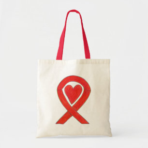 Red Awareness Ribbon Custom Art Toag Tragetasche