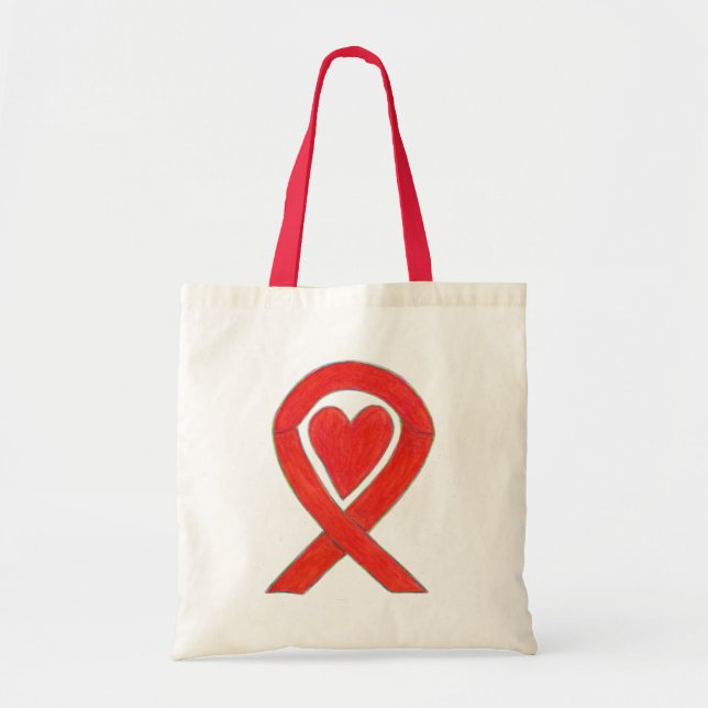 Red Awareness Ribbon Custom Art Toag Tragetasche (Vorne)