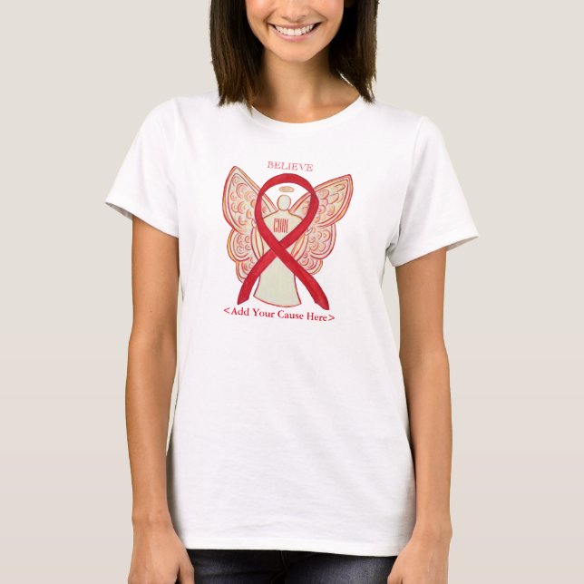 Red Awareness Ribbon Engel Custom Ursache Shirts (Vorderseite)