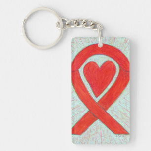 Red Awareness Ribbon Herz Custom Art Schlüsselanhä Schlüsselanhänger