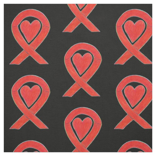 Red Awareness Ribbon Herz Fabric Art Custom Stoff (Muster)