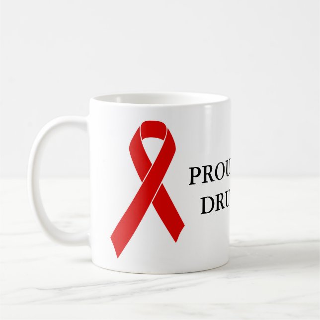 Red Awareness Ribbon + Ihre Nachricht Tasse (Links)