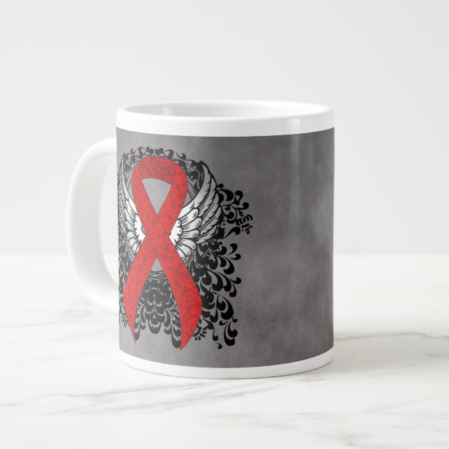 Red Awareness Ribbon mit Flügeln Jumbo-Tasse (Vorderseite Links)