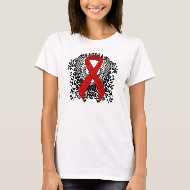 Red Awareness Ribbon mit Flügeln T-Shirt (Vorderseite)