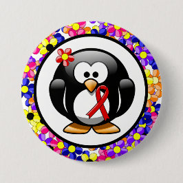 Red Awareness Ribbon Penguin Button