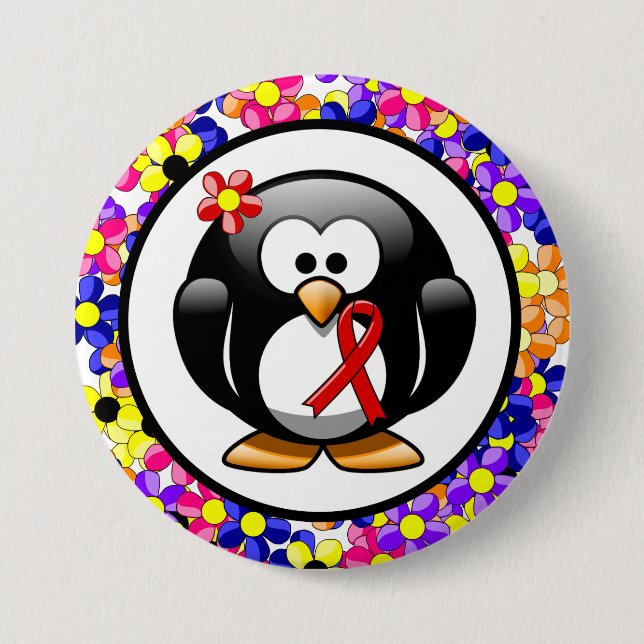 Red Awareness Ribbon Penguin Button (Vorderseite)