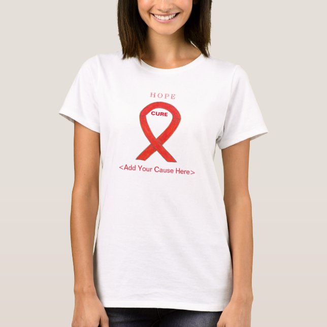 Red Awareness Ribbon verursacht Apparele Custom Sh T-Shirt (Vorderseite)