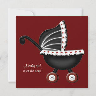 Red Baby Carriage Baby Girl Dusche Einladung