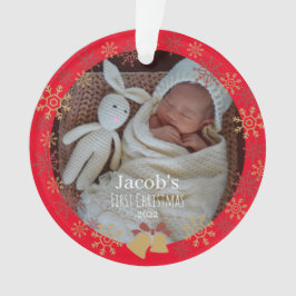 Red Baby Christmas Foto Snowflake Ornament