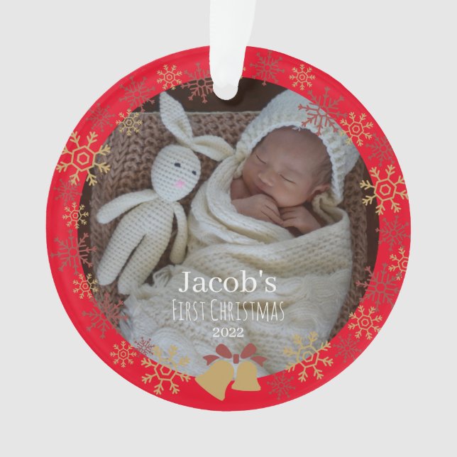 Red Baby Christmas Foto Snowflake Ornament (Vorderseite)